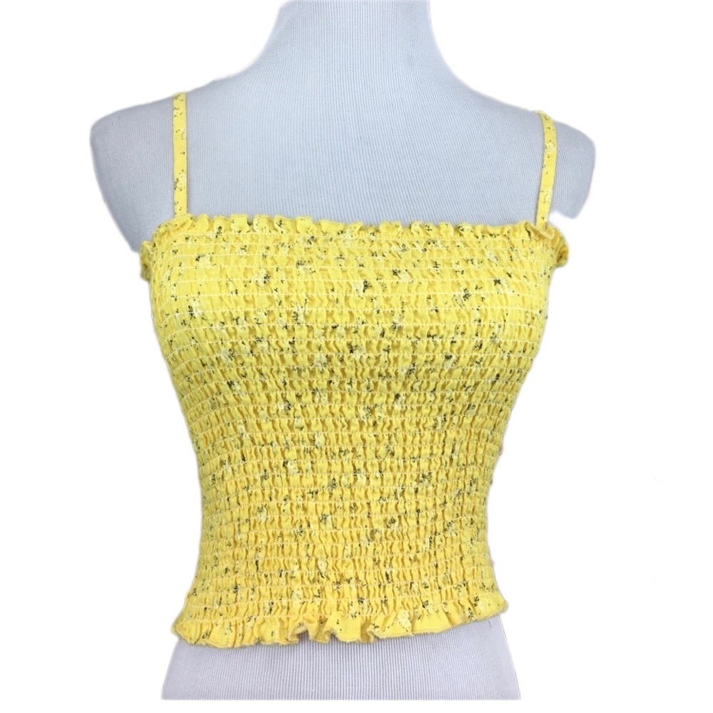 Brandy Melville Yellow Floral Ally Smock Tank Top